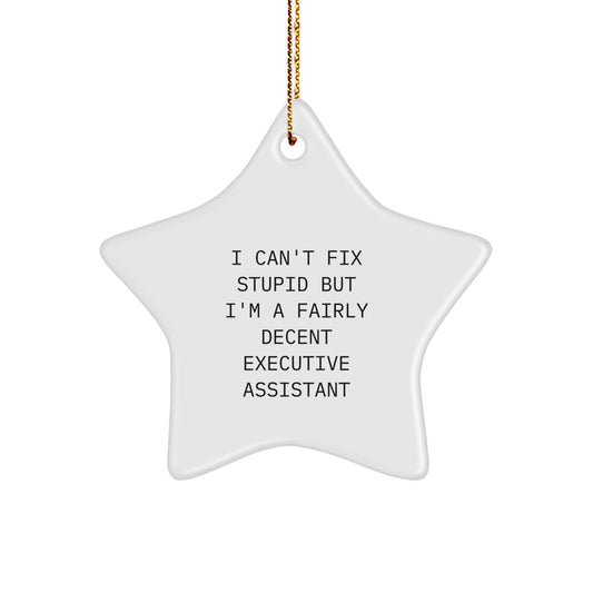 Humorous Executive Assistant Gifts for Christmas - Funny Star Ornament with I Can't Fix Stupid Quote, Gifts from Women for Men, Coworkers, or Family, Decorative Home Decor Item - Image 1