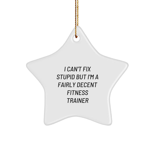 Funny Fitness Trainer Gifts from Friends for Christmas Star Ornament, I Can't Fix Stupid But I'm A Fairly Decent Fitness Trainer Humorous Christmas Unique Gifts, Fitness Trainer Star Ornament - Image 1