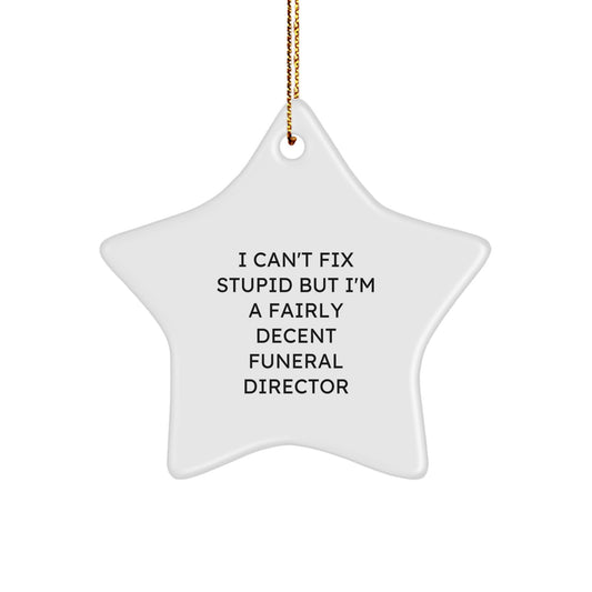 Funny Funeral Director Gifts from Friends, Unique Star Ornament Quotes, I Can't Fix Stupid But I'm A Fairly Decent, For Men Women and Family, Christmas Unique Gift Ideas - Image 1
