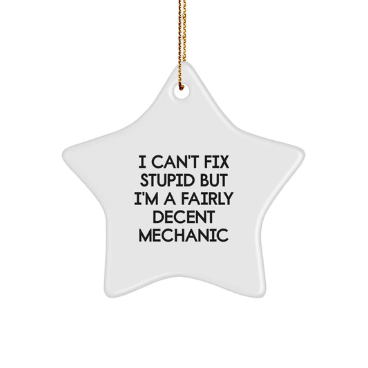 Mechanic Gifts from Friends - Funny Star Ornament for Christmas - I Can't Fix Stupid But I'm A Fairly Decent Mechanic - Image 1