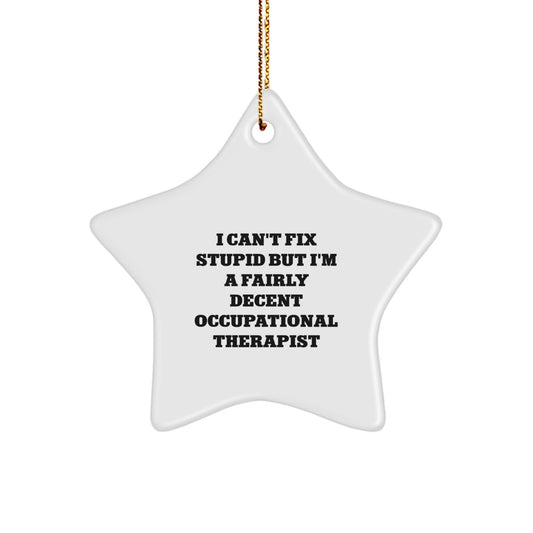 Occupational Therapist Gifts from Friends - Funny Star Ornament, 'I Can't Fix Stupid But I'm A Fairly Decent Occupational Therapist' Quote, Christmas Unique Gifts for Occupational Therapist - Image 1
