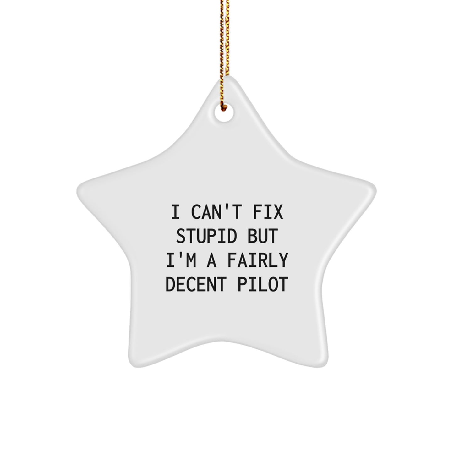 Pilot Gifts from Men to Friends - Star Ornament with Funny Quote I Can't Fix Stupid But I'm A Fairly Decent Pilot - Christmas Unique Gifts - Image 1