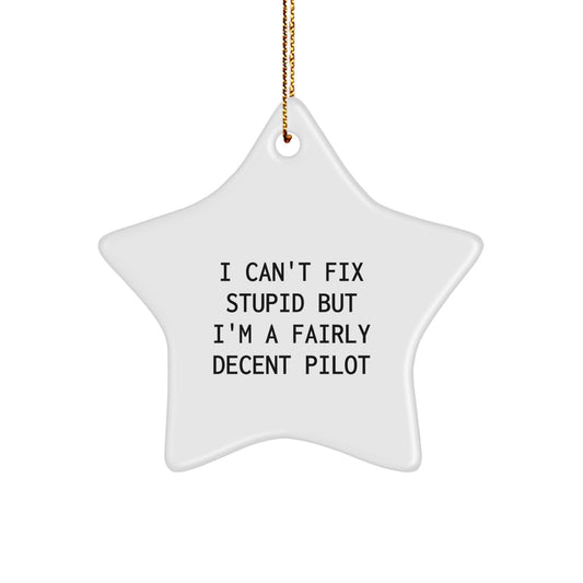 Pilot Gifts from Men to Friends - Star Ornament with Funny Quote I Can't Fix Stupid But I'm A Fairly Decent Pilot - Christmas Unique Gifts - Image 1