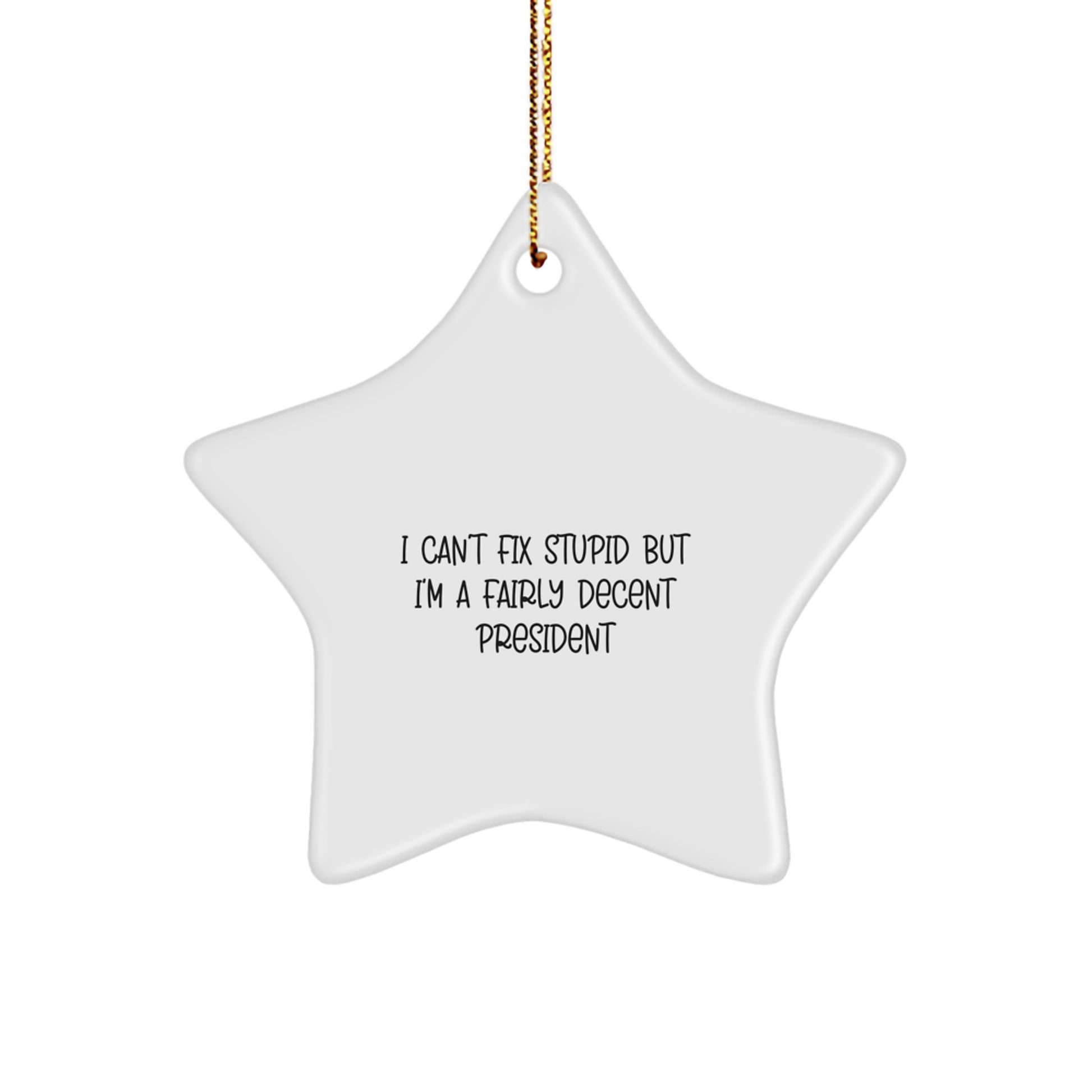 Funny President Star Ornament Gifts from Men to Friends - I Can't Fix Stupid President Quote, Christmas Unique Gift for Coworkers - Image 1