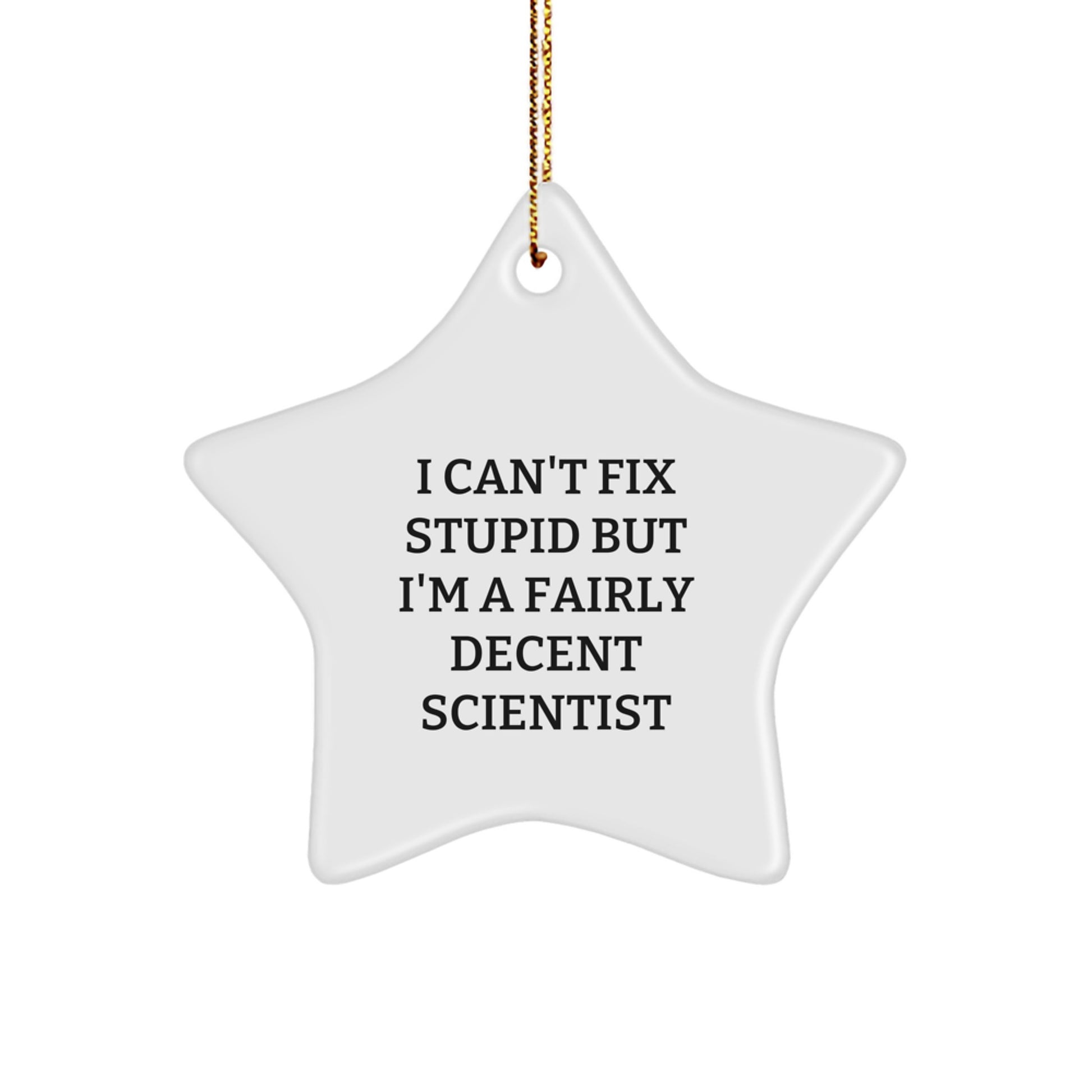 Funny Scientist Gift, 'I Can't Fix Stupid But I'm A Fairly Decent Scientist' Star Ornament for Men, Women, Friends, Coworkers, Family - Christmas Unique Gifts from Woman to Man - Image 1