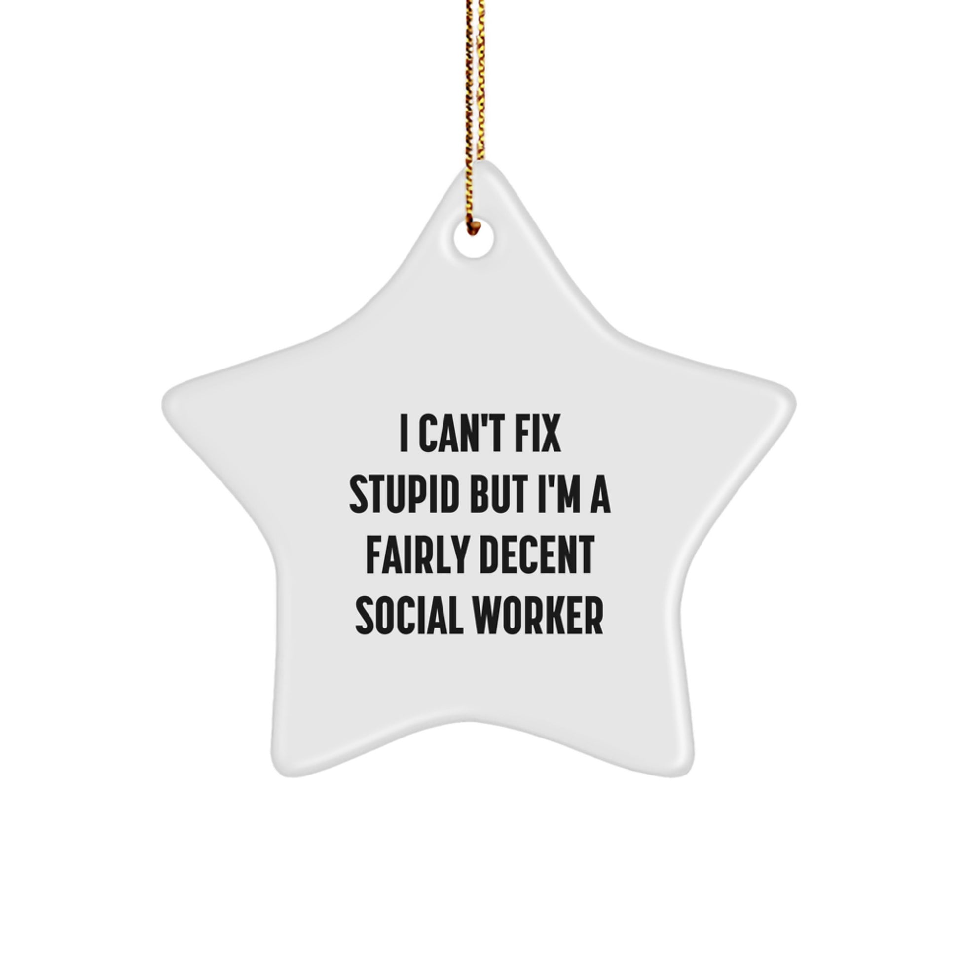 Social Worker Gifts, Funny Quote Star Ornament, 'I Can't Fix Stupid But I'm A Fairly Decent Social Worker', Christmas Unique Gifts from Family to Men - Image 1