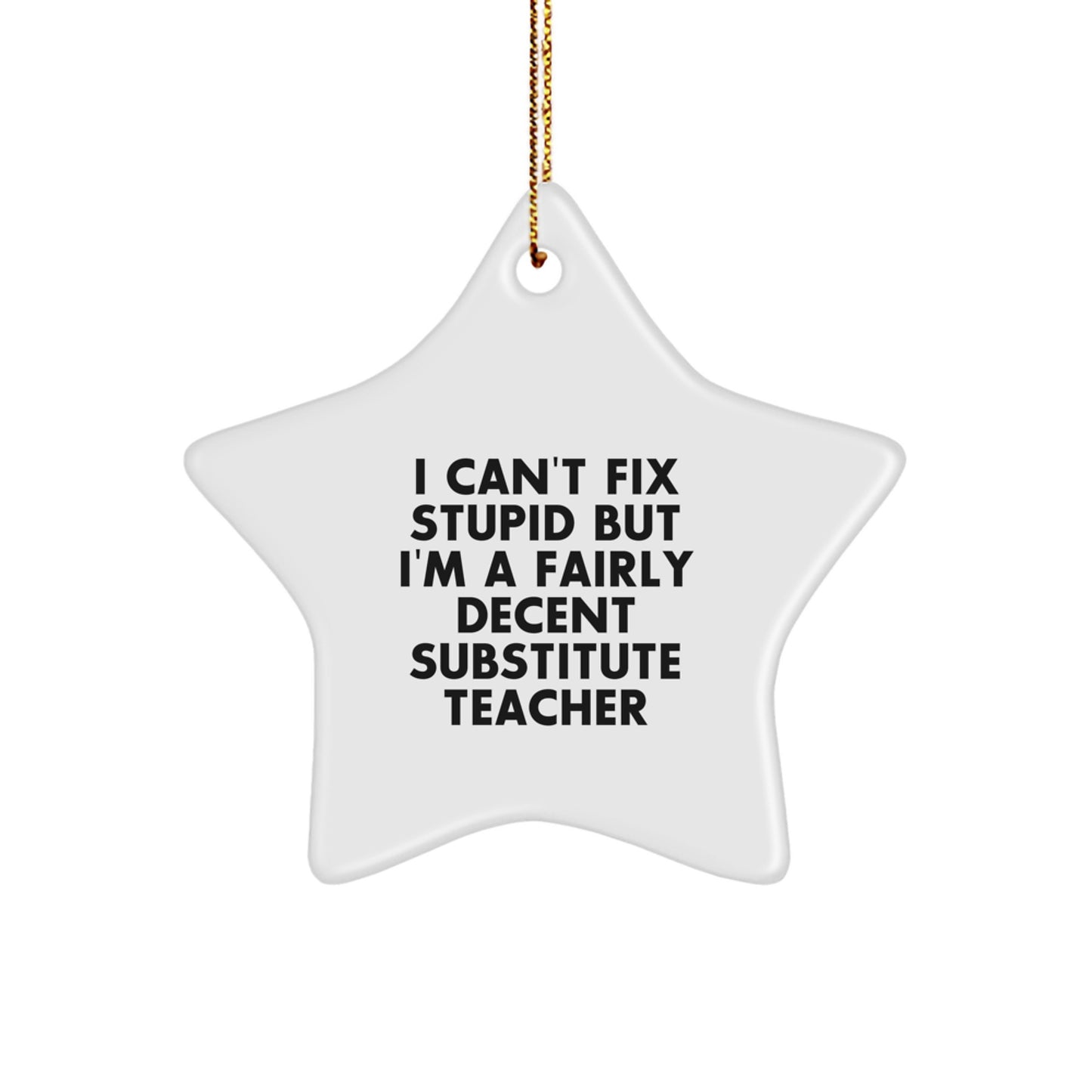 Funny Substitute Teacher Gifts from Friends, Unique Star Ornament for Men, Women, Coworkers, Family, I Can't Fix Stupid But I'm A Fairly Decent Substitute Teacher - Image 1