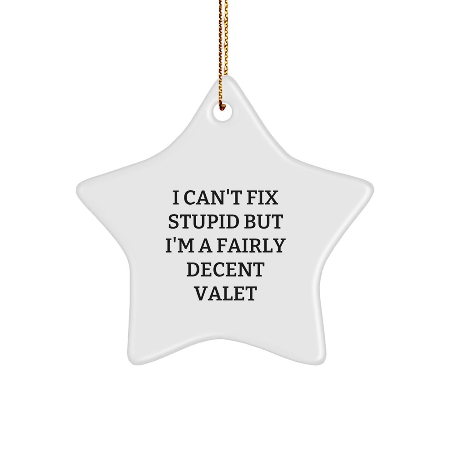 Funny Valet Gifts for Him, I Can't Fix Stupid But I'm A Fairly Decent Valet Star Ornament Christmas Decorations from Friends - Image 1