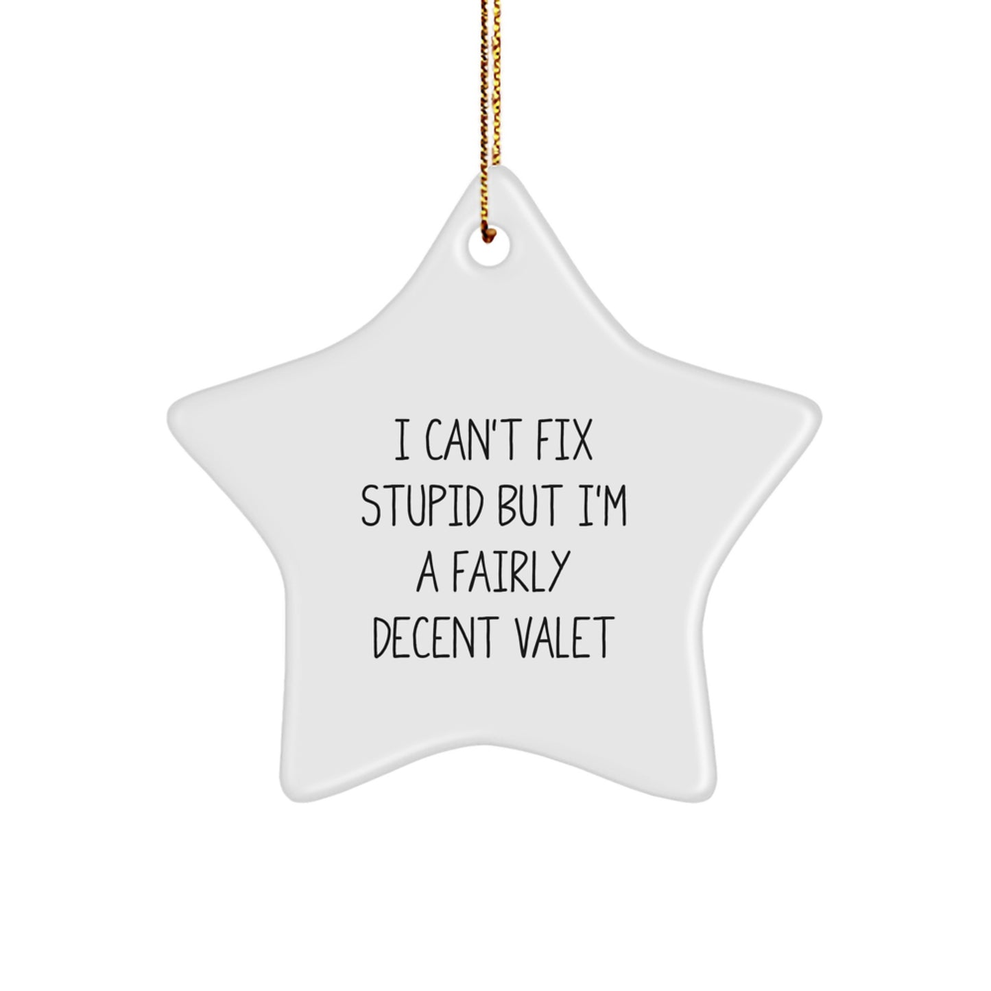 Funny Valet Gifts from Men for Christmas Unique Star Ornament - Valet I Can't Fix Stupid But I'm A Fairly Decent - Image 1