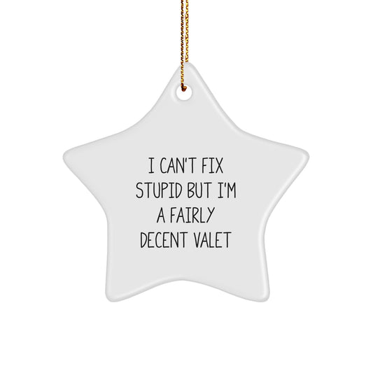 Funny Valet Gifts from Men for Christmas Unique Star Ornament - Valet I Can't Fix Stupid But I'm A Fairly Decent - Image 1