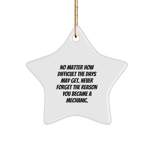 Mechanic Star Ornament Funny Gift for Mechanic Friends, Christmas Unique Mechanical Decor, Star Shaped White MDF with Gold Cord - Image 1