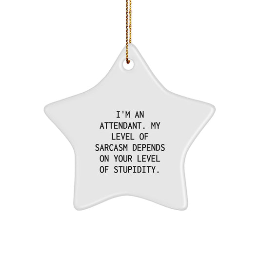 Funny Attendant Gifts from Friends - I'm An Attendant. My Level Of Sarcasm Depends On Your Level Of Stupidity. Star Ornament for Christmas - Image 1