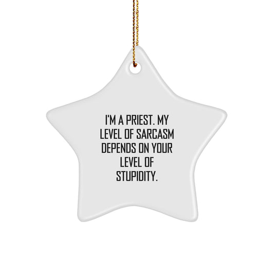 Funny Priest Gifts from Men to Priest for Christmas Unique Gifts with Star Ornament, Sarcasm Level Gift, I'm A Priest My Level Of Sarcasm - Image 1