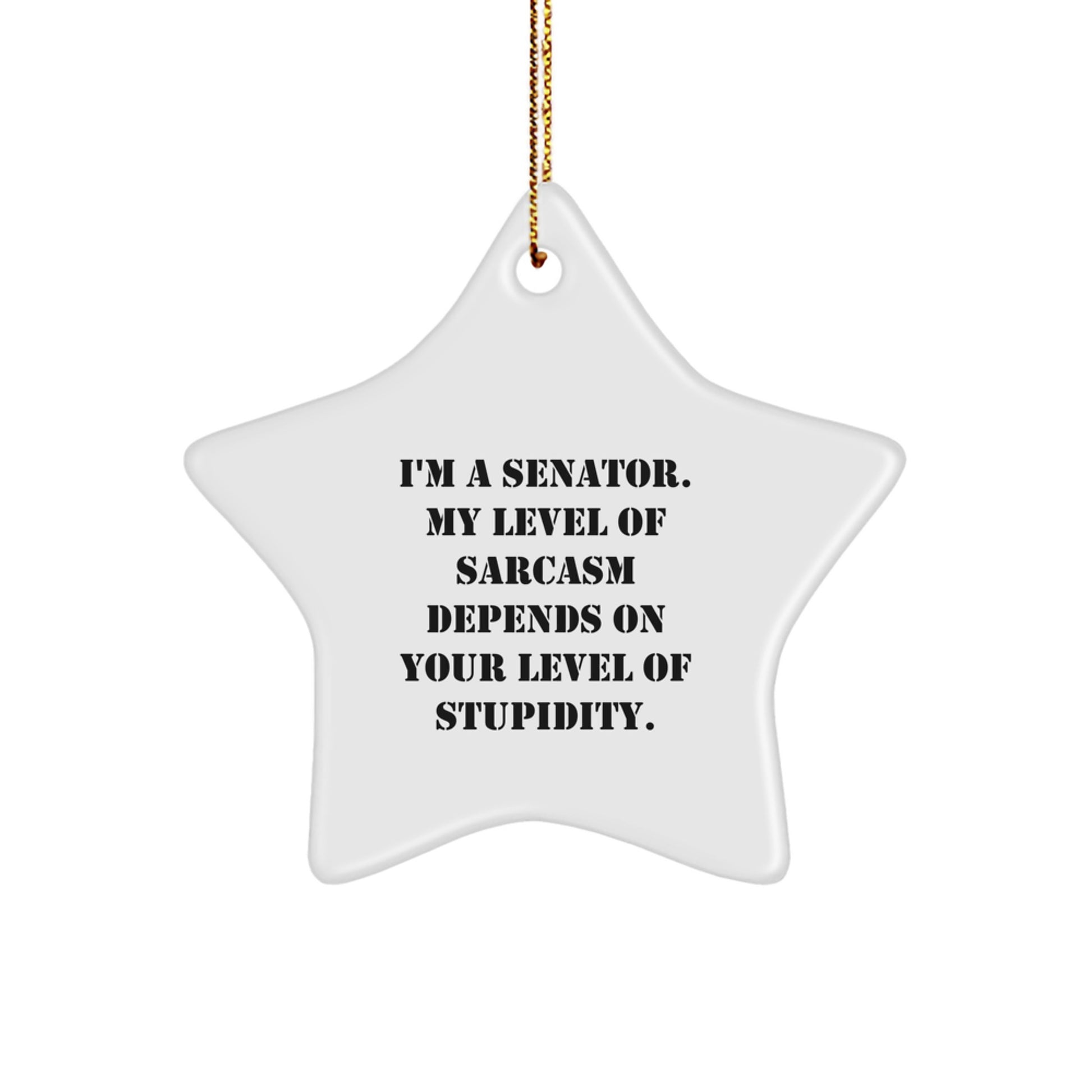 Senator Gifts, Funny Quote Star Ornament, Gifts from Friends, For Christmas, Senator Star Ornament, I'm A Senator. My Level Of Sarcasm Depends On Your Level Of Stupidity. - Image 1
