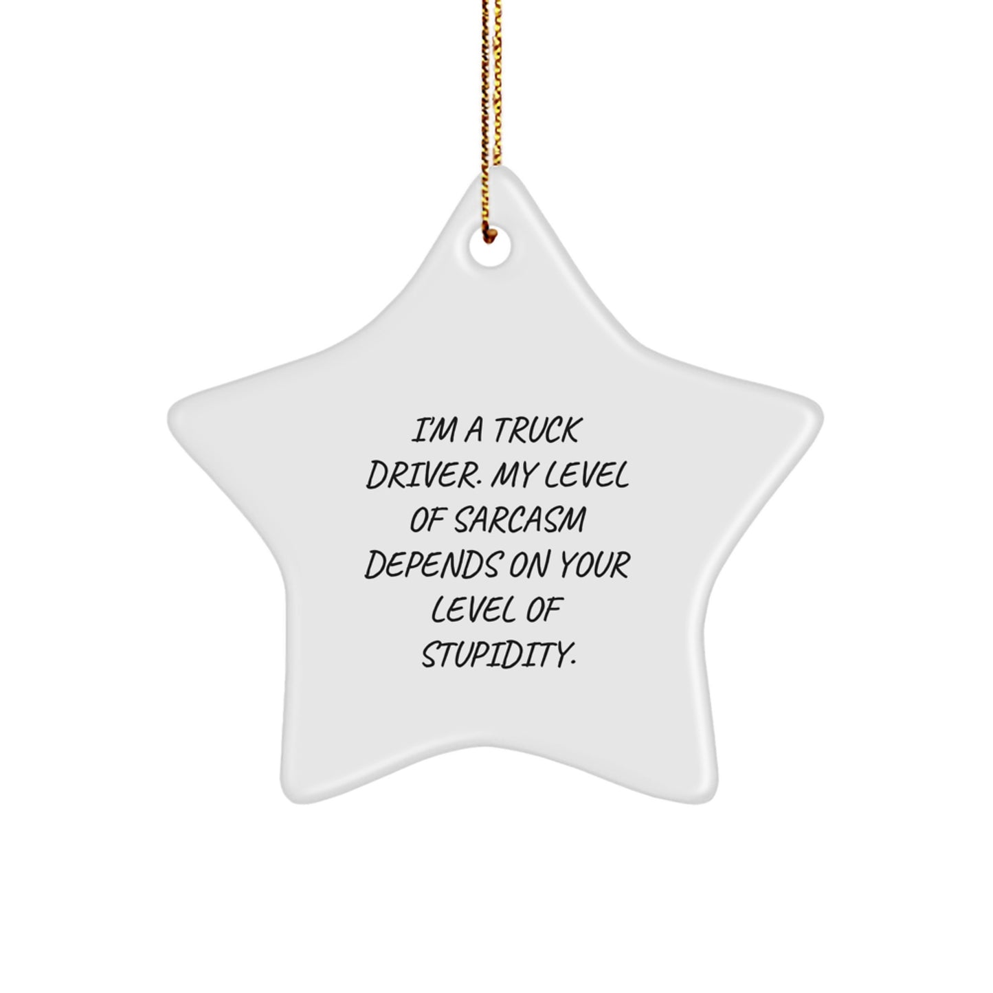 Funny Truck Driver Star Ornament Gifts from Friends, Men, Women, Coworkers, Family - 'I'm A Truck Driver. My Level Of Sarcasm Depends On Your Level Of Stupidity.' - Image 1
