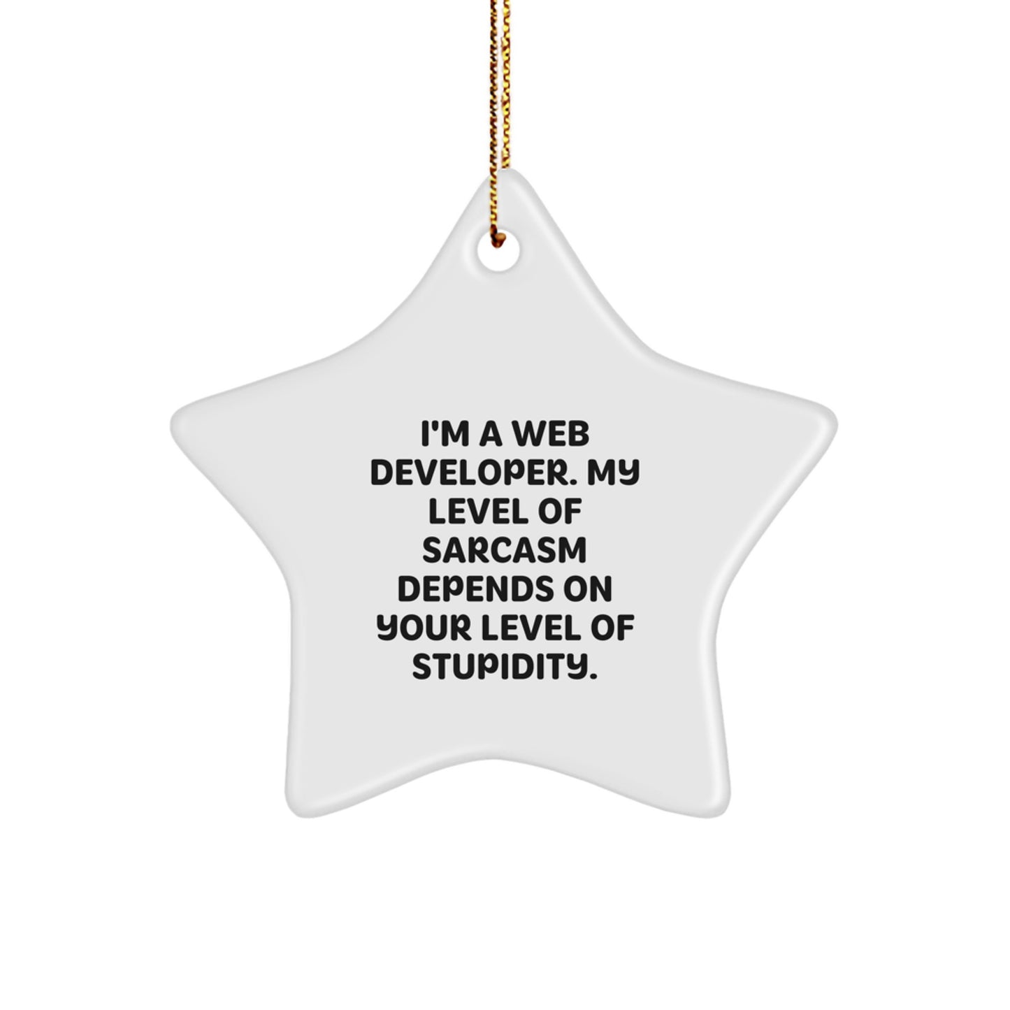 Web Developer Gifts - I'm A Web Developer. My Level Of Sarcasm Depends On Your Level Of Stupidity. Christmas Star Ornament for Web Developers, Men, or Friends - Image 1