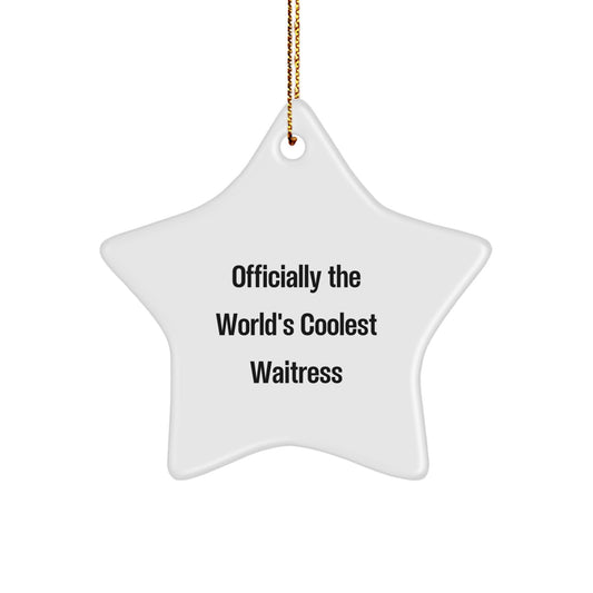 Funny Waitress Gifts, Officially The World's Coolest Waitress Quote, Star Ornament for Christmas Unique Gifts from Friends to Waitress - Image 1