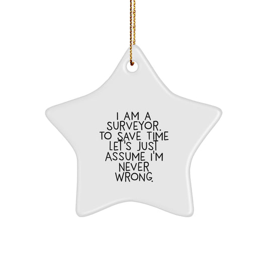 Funny Surveyor Gift for Friends, Christmas Unique Star Ornament, Inspired by I'm Never Wrong Quote - Image 1