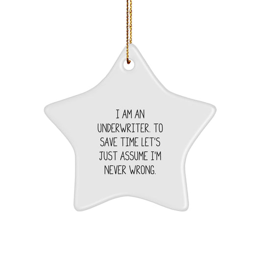 Funny Quote Star Ornament Gifts for Underwriter Friends - Gifts from Men - Unique Christmas Decorations - 'I Am An Underwriter To Save Time Let's Just Assume I'm Never Wrong' Star Ornament - Image 1