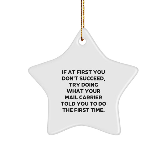 Funny Mail Carrier Gifts for Christmas - If At First You Don't Succeed, Try Doing What Your Mail Carrier Told You To Do The First Time. - Star Ornament from Friends - Image 1