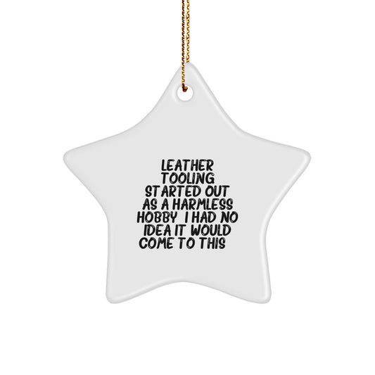 Christmas Gift for Her Leather Tooling Star Ornament Present - Image 1