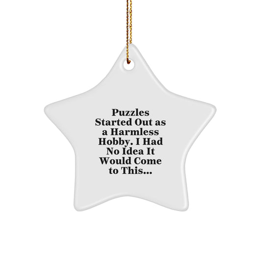 Puzzles Gifts for Men from Family - Funny Star Ornament Quote, White Star Shaped, Durable MDF, High-Gloss Finish, Vibrant Colors, Perfect for Christmas - Image 1