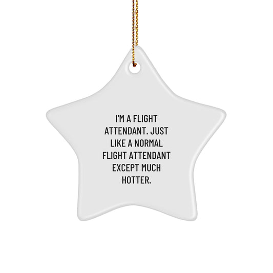 Funny Flight Attendant Gifts from Friends for Flight Attendant - I'm A Flight Attendant Except Much Hotter Star Ornament, White Christmas Unique Decoration - Image 1