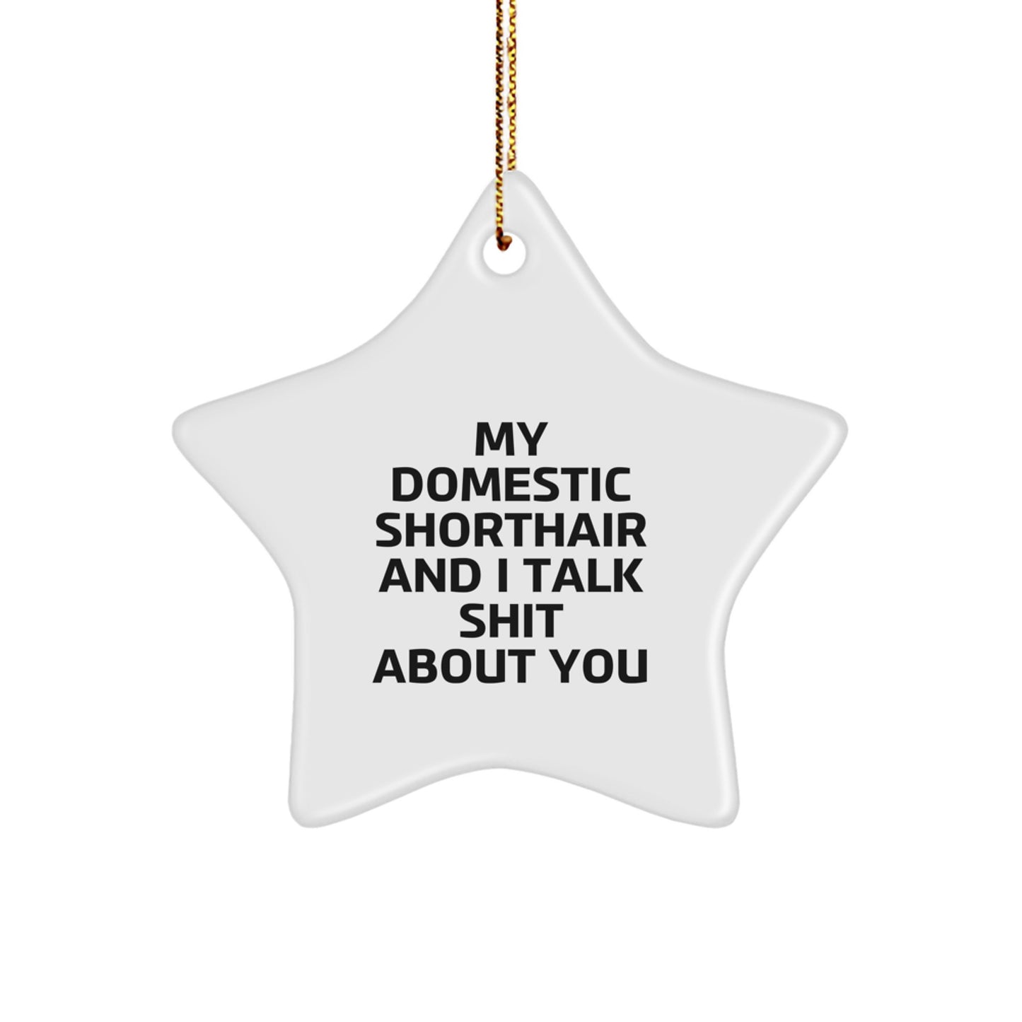 Funny Domestic Shorthair Cat Gifts from Men to Friends, 'My Domestic Shorthair And I Talk Shit About You' Christmas Unique Star Ornament for Household - Image 1
