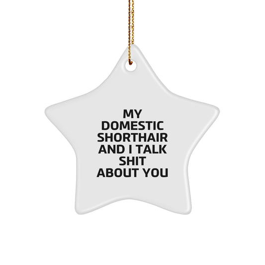 Funny Domestic Shorthair Cat Gifts from Men to Friends, 'My Domestic Shorthair And I Talk Shit About You' Christmas Unique Star Ornament for Household - Image 1