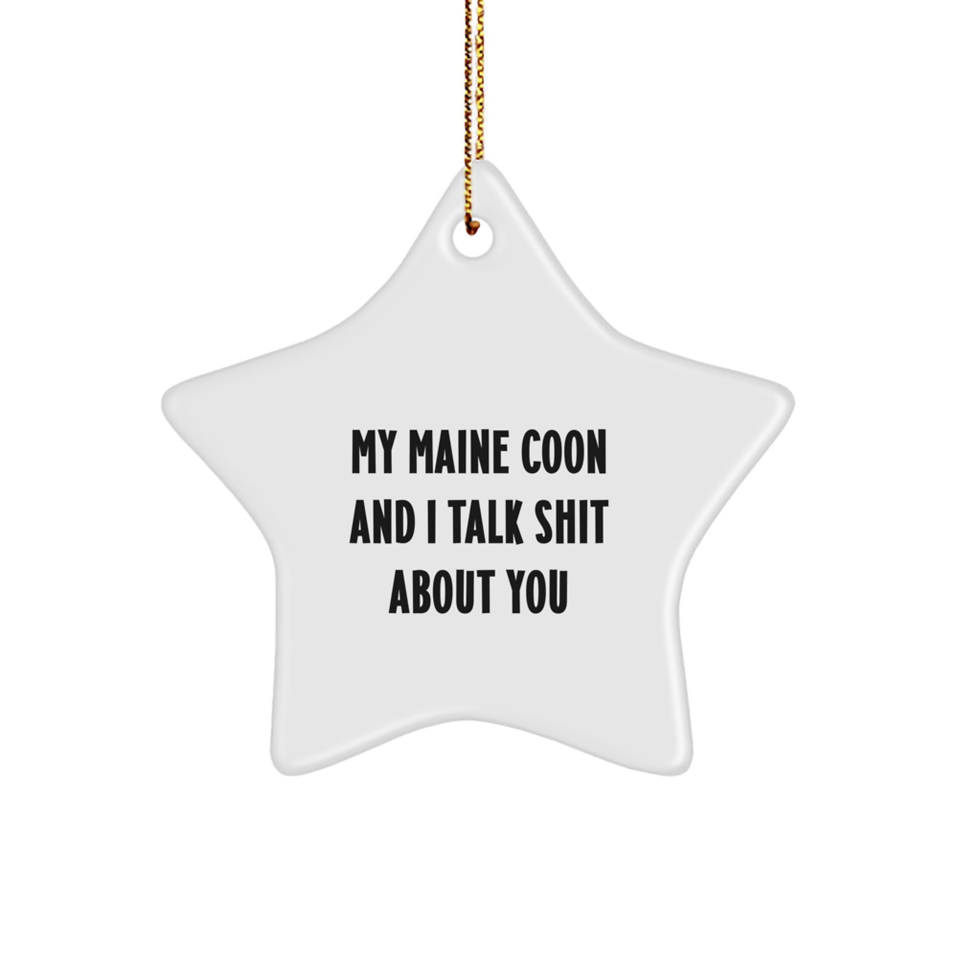 Funny Maine Coon Cat Gifts from Friends, Unique Christmas Ornaments, Star Shaped, 'My Maine Coon And I Talk Shit About You' Quote, Perfect for Maine Coon Cat Lovers - Image 1