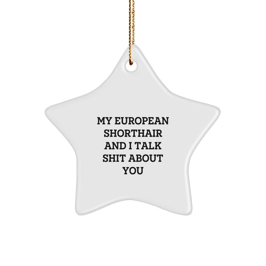 Funny Gifts for European Shorthair Cat Lovers, My European Shorthair And I Talk Shit About You Christmas Star Ornament, Star Gifts from Men to Family - Image 1
