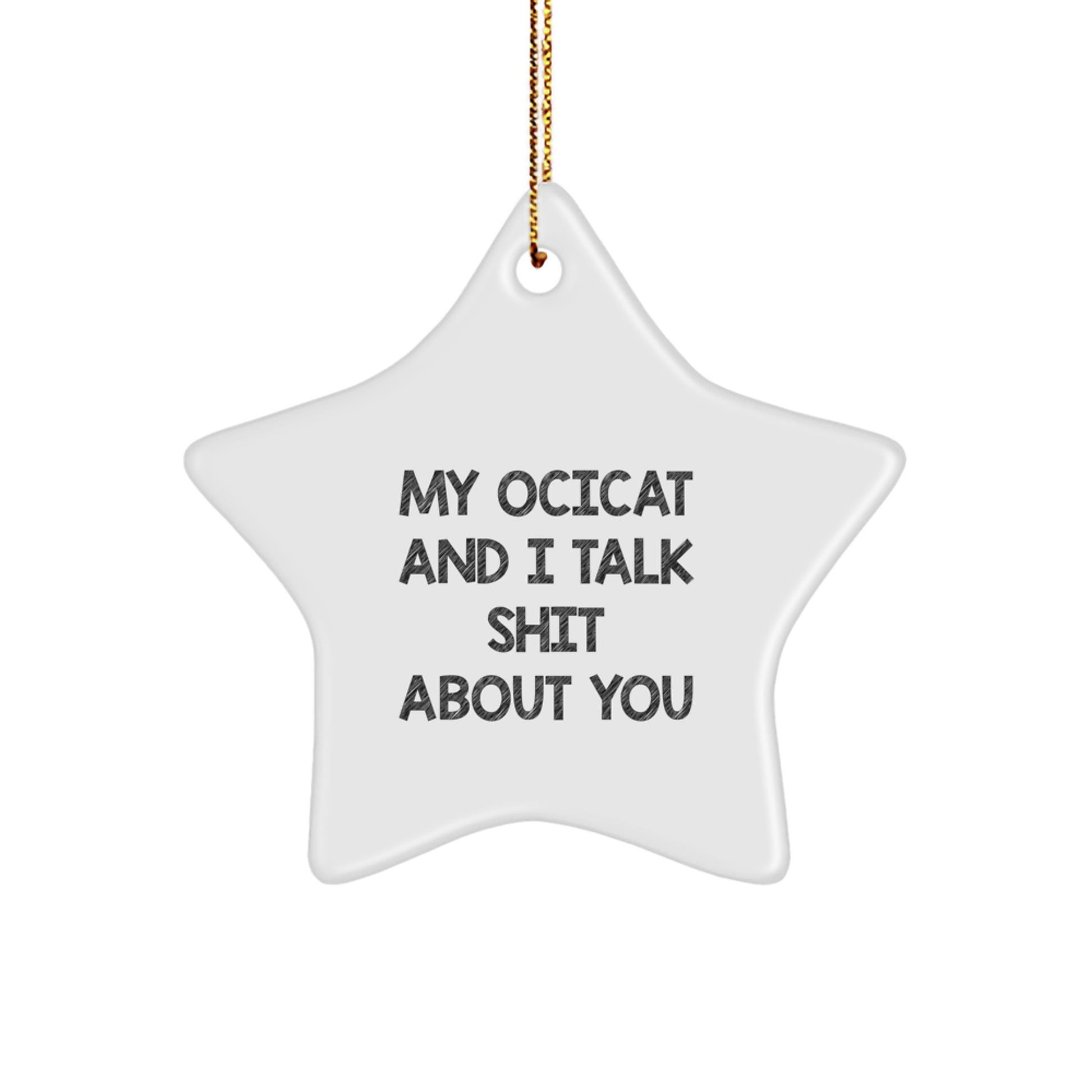 Funny Ocicat Star Ornament Gifts for Friends and Family, Unique Christmas Decorations, Star-Shaped MDF, My Ocicat And I Talk Shit About You - Image 1