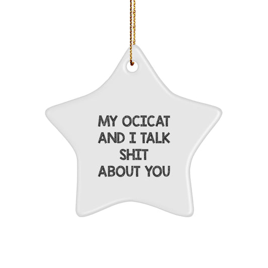 Funny Ocicat Star Ornament Gifts for Friends and Family, Unique Christmas Decorations, Star-Shaped MDF, My Ocicat And I Talk Shit About You - Image 1
