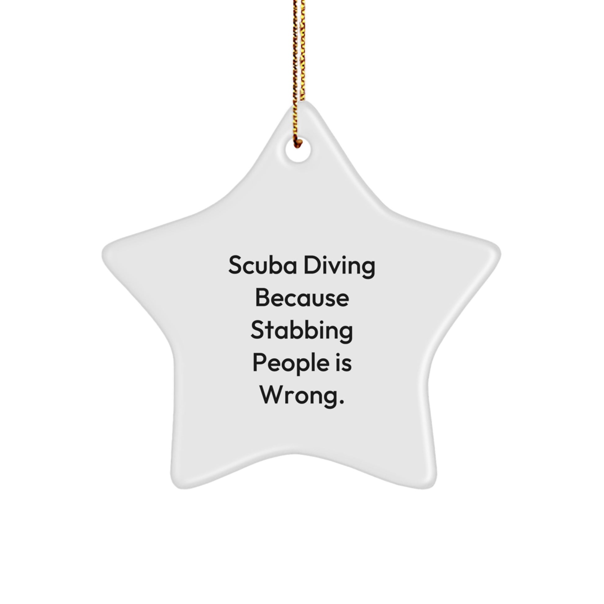Scuba Diving Star Ornament, Funny Gift from Men for Scuba Diving Friends, White Star Shaped, Christmas Unique Presents - Image 1