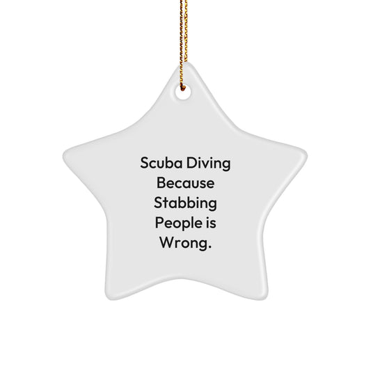 Scuba Diving Star Ornament, Funny Gift from Men for Scuba Diving Friends, White Star Shaped, Christmas Unique Presents - Image 1