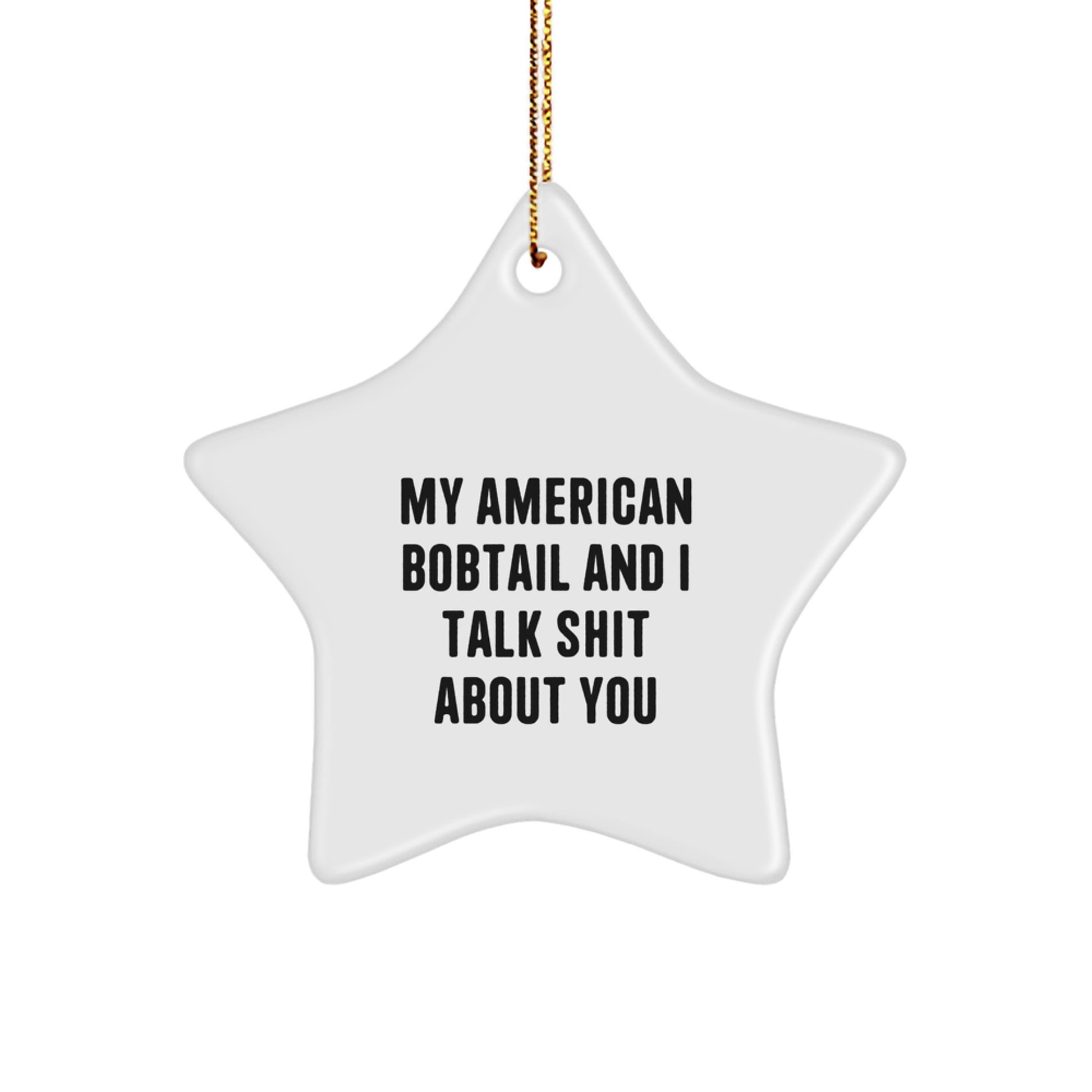 Funny American Bobtail Cat Lover Gifts from Friends for Family Christmas Decorations - American Bobtail Cat Star Ornament with Quote 'My American Bobtail And I Talk Shit About You' - Image 1