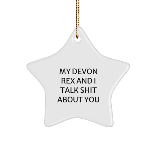 Funny Devon Rex Cat Star Ornament Gifts from Men to Friends and Family for Christmas Unique Presents - Image 1