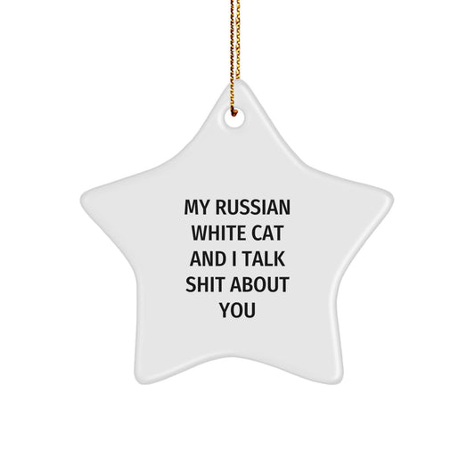 Gifts from Men to Russian White Cat Lovers - Funny Star Ornament for Christmas Unique Decor - Image 1