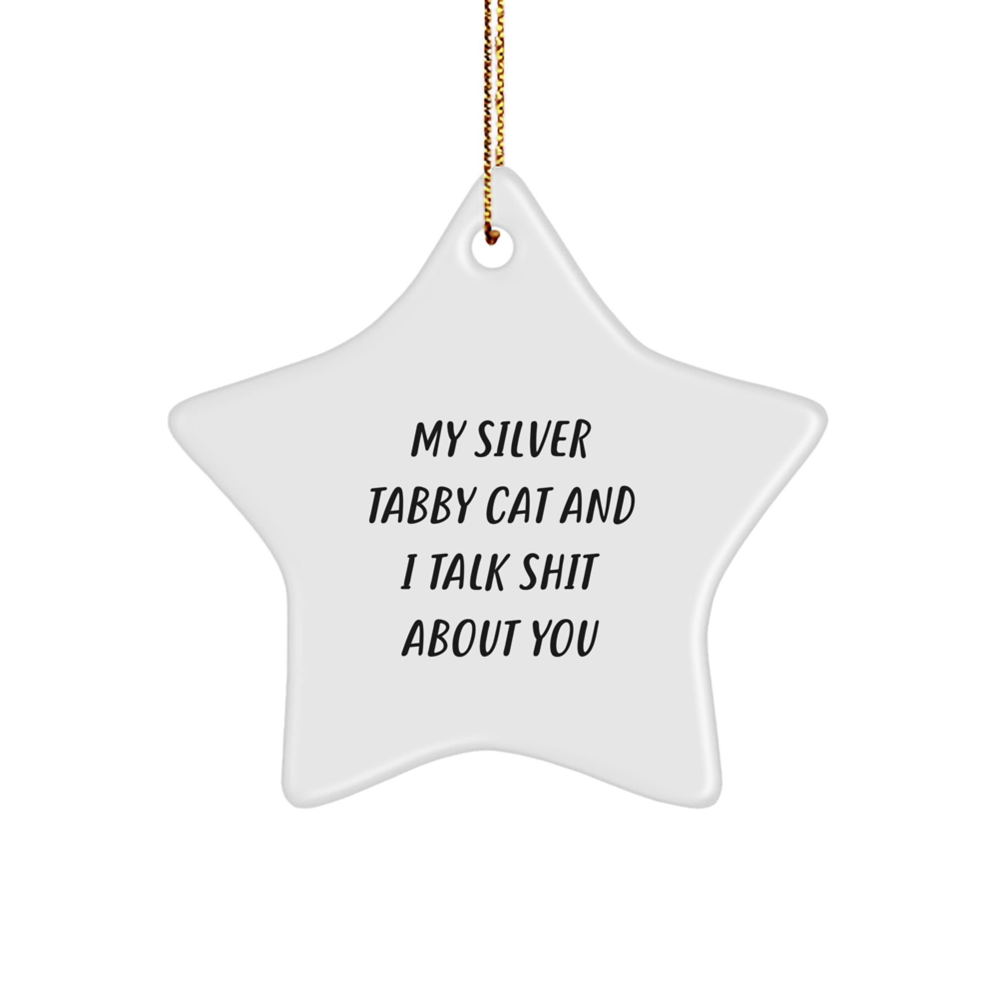 Funny Silver Tabby Cat Star Ornament Gift for Cat Lovers, Christmas Unique Presents from Friends to Family - Image 1