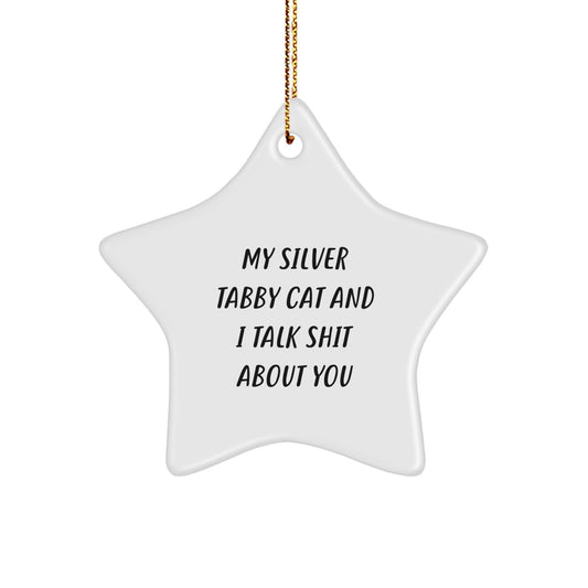 Funny Silver Tabby Cat Star Ornament Gift for Cat Lovers, Christmas Unique Presents from Friends to Family - Image 1