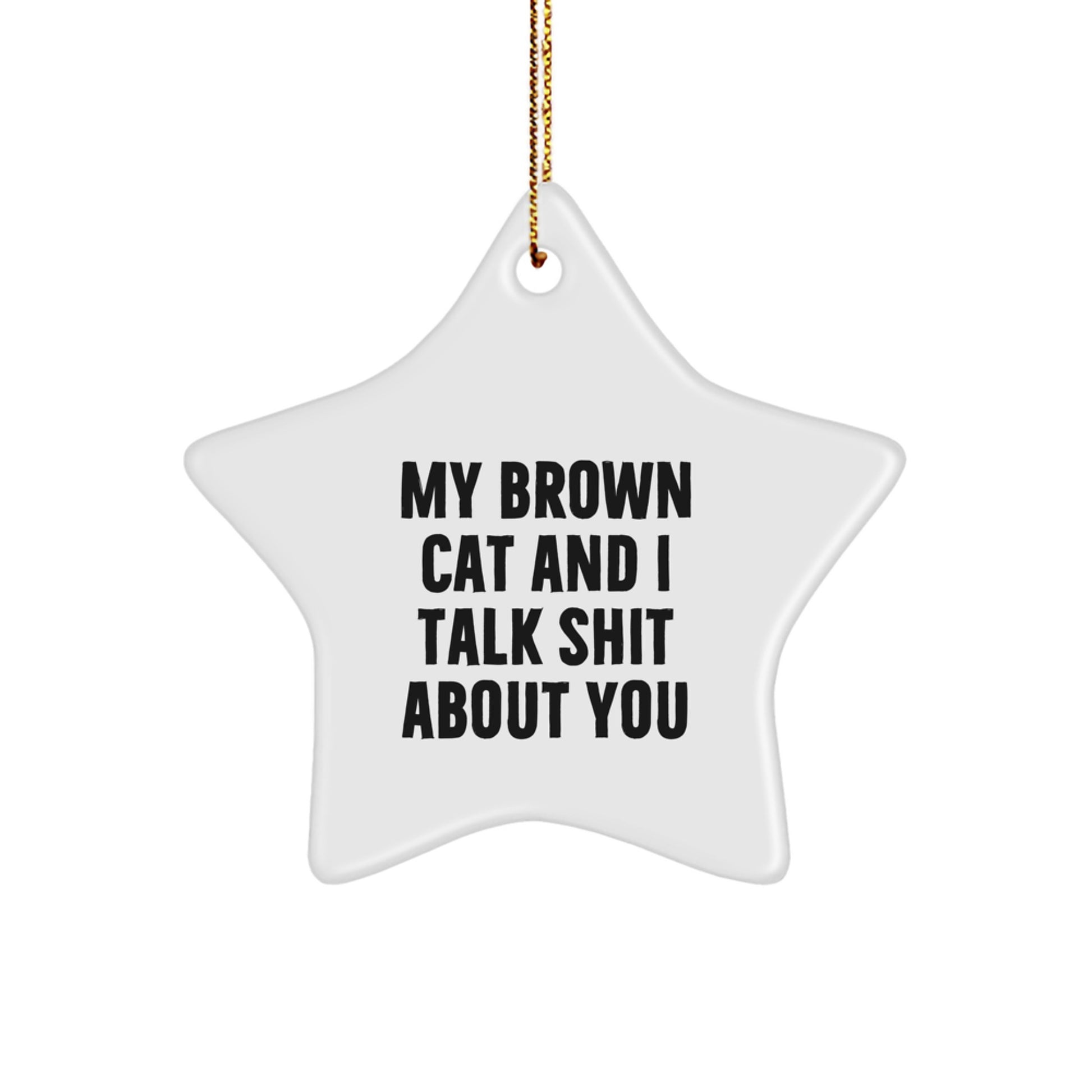 Funny Brown Cat Gifts for Friends, Christmas Unique Star Ornament Gifts from Family - Brown Cat Star Ornament, 'My Brown Cat And I Talk Shit About You' - Image 1