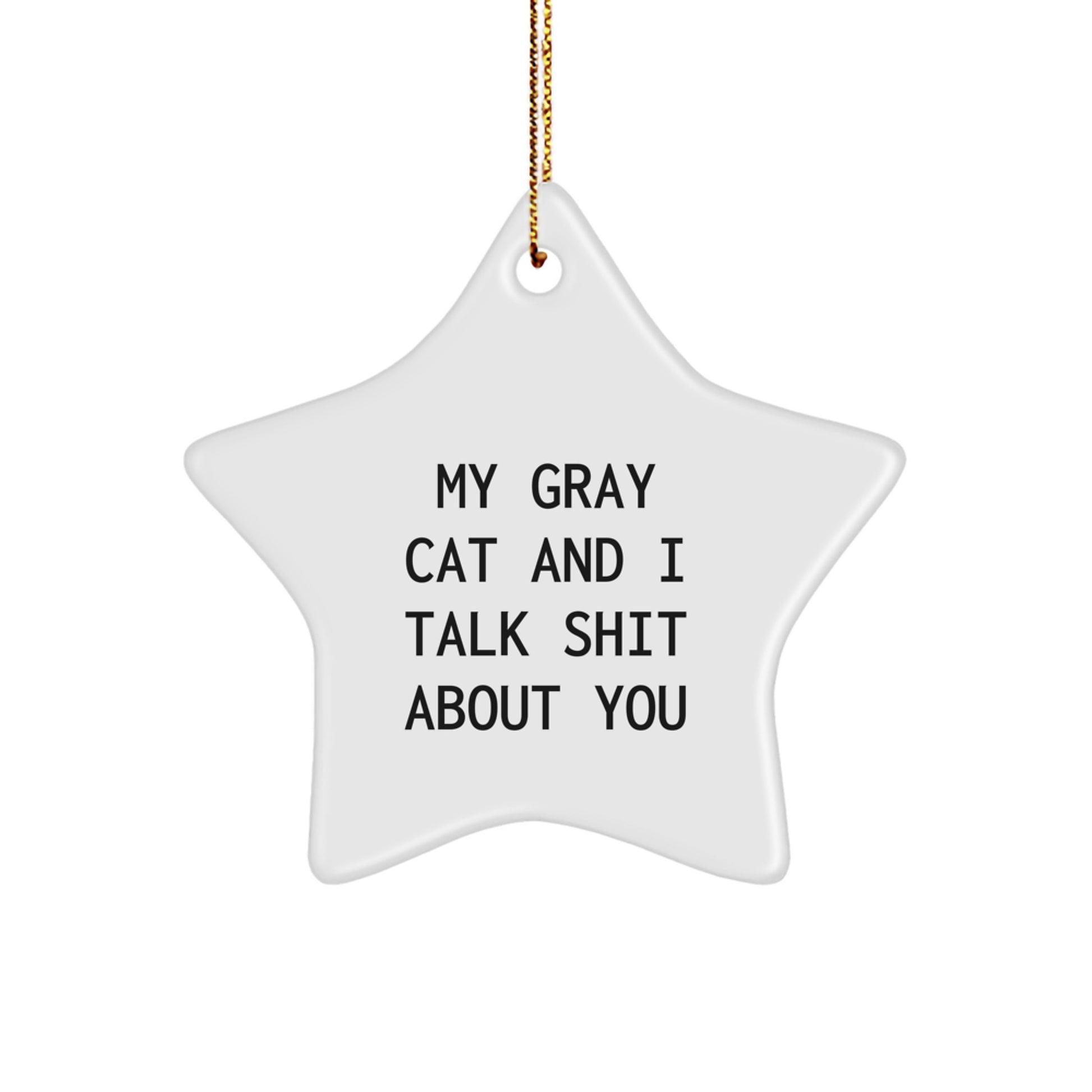 Funny Gray Cat Gifts for Men, Women, or Friends - Gray Cat Star Ornament with 'My Gray Cat And I Talk Shit About You' Quote, Unique Christmas Unique Gifts from Family, BFFs, or Coworkers - Image 1