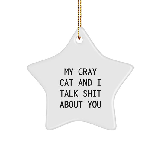Funny Gray Cat Gifts for Men, Women, or Friends - Gray Cat Star Ornament with 'My Gray Cat And I Talk Shit About You' Quote, Unique Christmas Unique Gifts from Family, BFFs, or Coworkers - Image 1