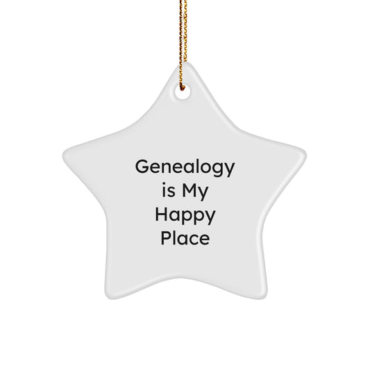 Genealogy Gifts for Men, Women, and Friends - 'Genealogy Is My Happy Place' Star Ornament for Christmas Unique Gifts from Family - Image 1