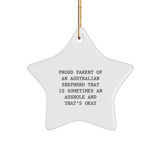 Funny Australian Shepherd Dog Star Ornament Gifts for Friends and Family, Christmas Unique Present from Men to Women, Proud Parents' Humorous Quote - Image 1