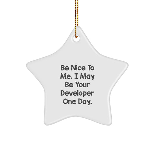 Funny Developer Quotes Star Ornament - Gifts from Friends to Family for Christmas Unique Gifts - Be Nice To Me Developer Star Ornaments - Image 1