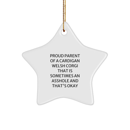 Funny Cardigan Welsh Corgi Dog Gifts for Parents Christmas Star Ornament - Proud Parent of a Cardigan Welsh Corgi That Is Sometimes an Asshole and That's Okay Gifts from Family Friends - Image 1