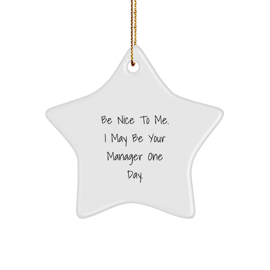Funny Manager Gifts for Christmas - Be Nice To Me Star Ornament, Unique Star-Shaped Decoration for Men, Women, Coworkers, or Family, Gifts from Friends or Family - Image 1