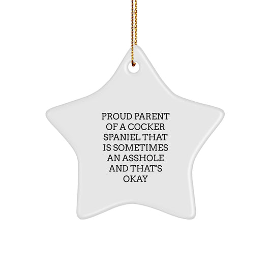 Funny Cocker Spaniel Dog Christmas Unique Gifts for Proud Parents - Star Ornament with Gold Cord, Gifts from Men, Women, Friends, Family to Cocker Spaniel Dog Lovers - Image 1