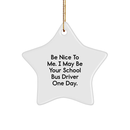 Funny School Bus Driver Gifts for Christmas - 'Be Nice To Me' Star Ornament Gifts from Family, Friends, or Coworkers - Image 1